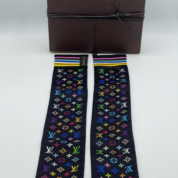Louis Vuitton x Takashi Murakami Multicolor Noir Bandeau Neckerchief Scarf Wrap - Picture 10 of 14